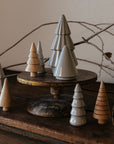 Set of 9 Stoneware and Wooden Christmas Tree Figurines
