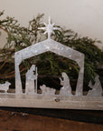 Metal Nativity Scene on Wood Stand
