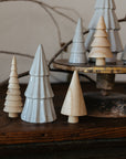 Set of 9 Stoneware and Wooden Christmas Tree Figurines
