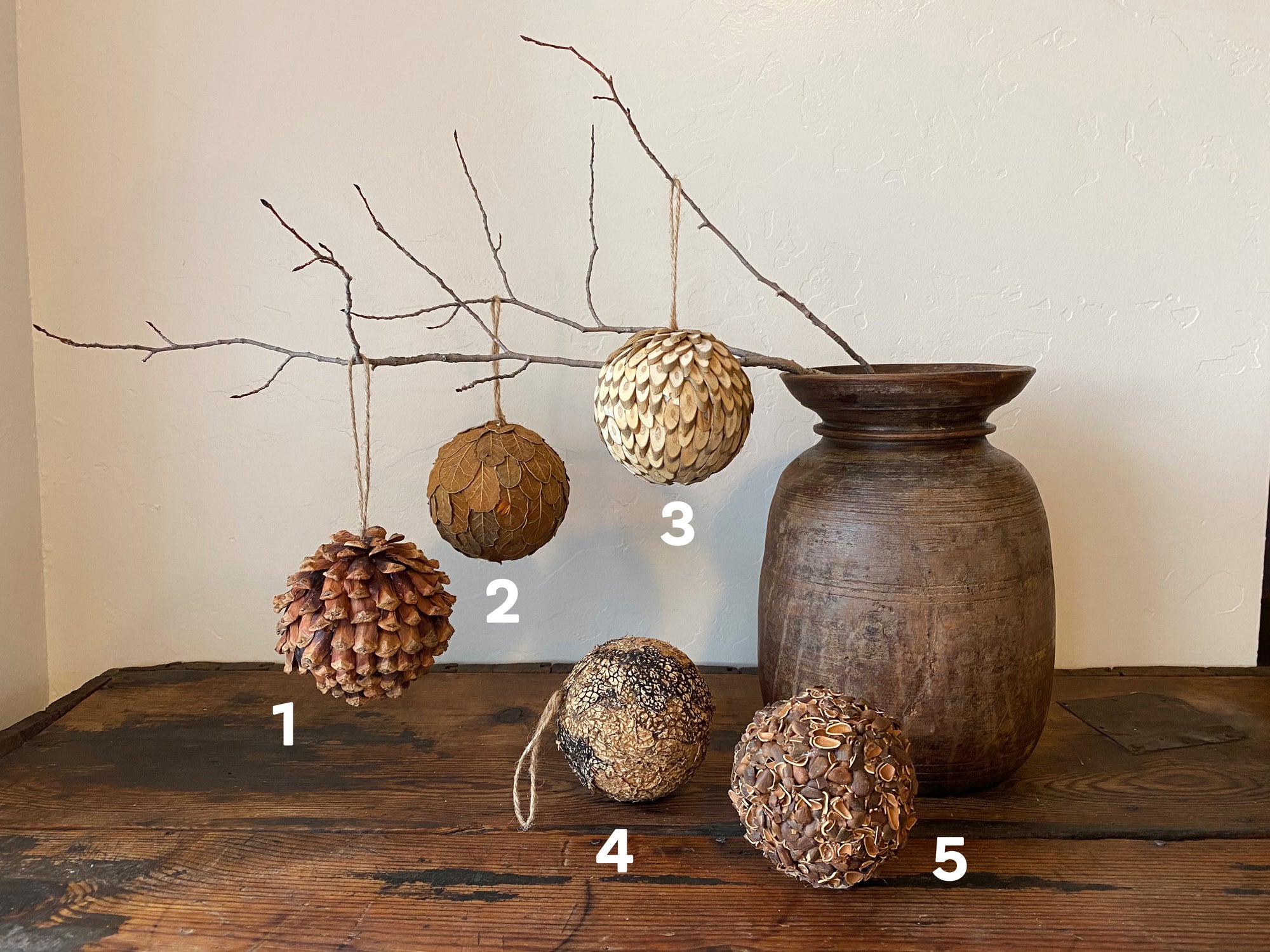 Give your home some Christmas cheer with nature inspired ornaments! Sold separately, 5 styles available. Holiday home decor and home styling services by At the Farmhouse.